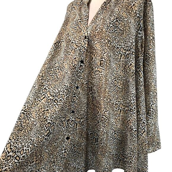 Chicos Leopard Print Button Front Tunic Top Long Sleeve Size 20-22 Chicos Size 4 - Picture 4 of 12